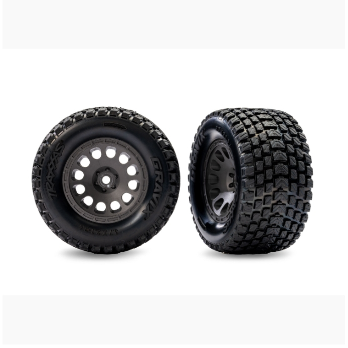 TRAXXAS 10772-GRAY Gray Front Mini XRT Wheels w/ Gravix Tires (2)