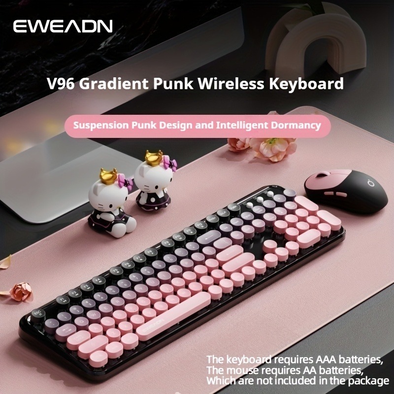 EWEADN V96 แบบไร้สายและบลูทู ธ คีย์บอร์ดและเมาส์แบบไร้สายที่เงียบสงบ ComboSet น่ารัก For PC/Laptop เกมสำนักงาน