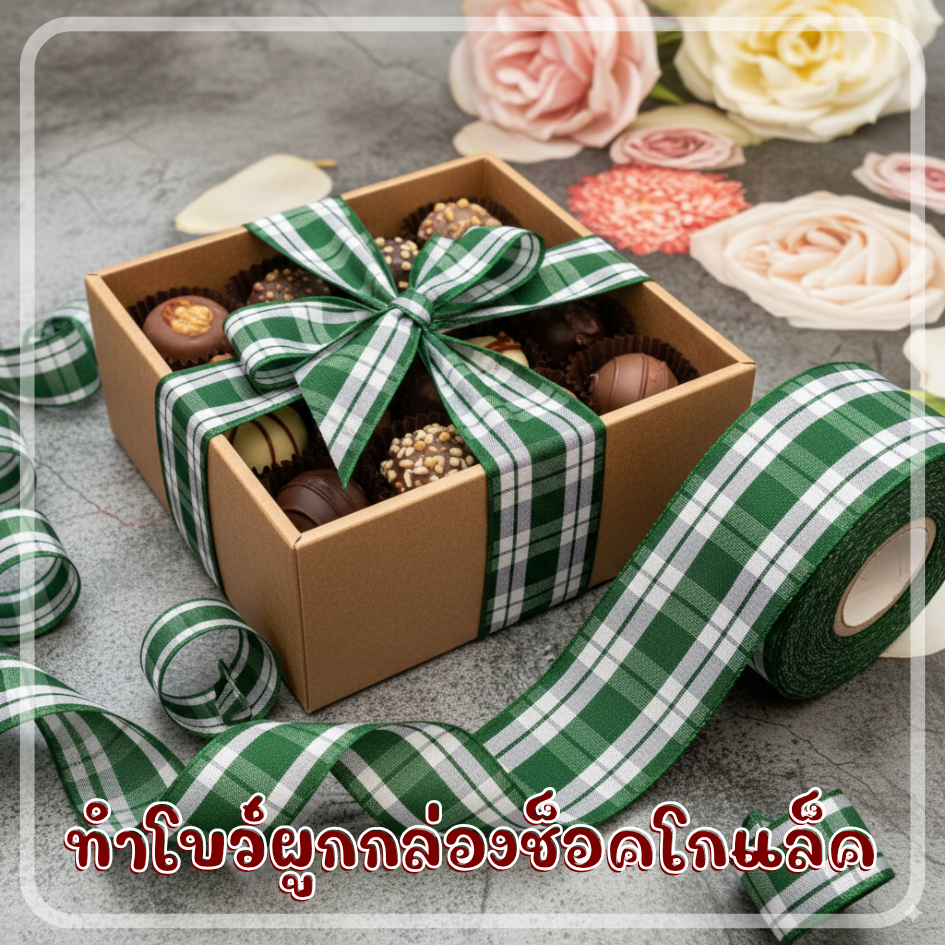 ริบบิ้นผ้า คริสต์มาส ลายสก๊อต กว้าง 40 มิล ยาว 20 เมตร รูปที่ 4