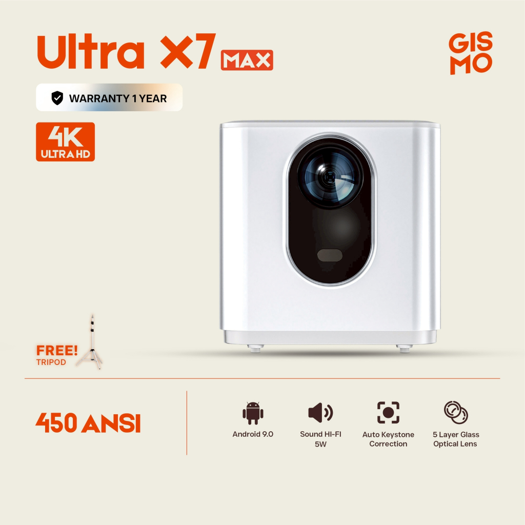 GISMO📍 Ultra X7 MAX 4K Projector โปรเจคเตอร์ มินิโปรเจคเตอร์ Built-In Andriod 9.0 HIFI 5W