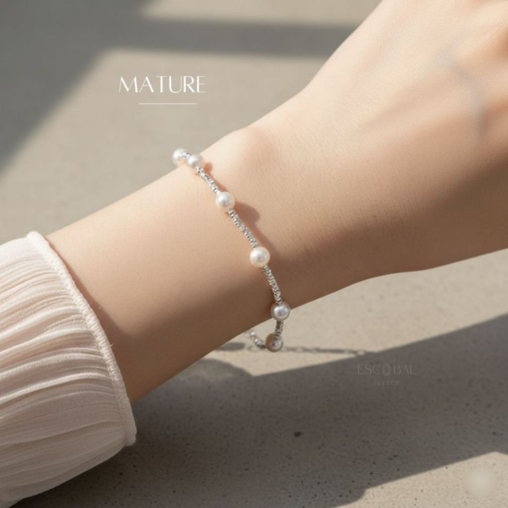 ESCOBAL กําไลเงินแท้ Mature กําไลนําโชค สร้อยข้อมือมุก สร้อยข้อมือแฟชั่น Valentine ของขวัญ