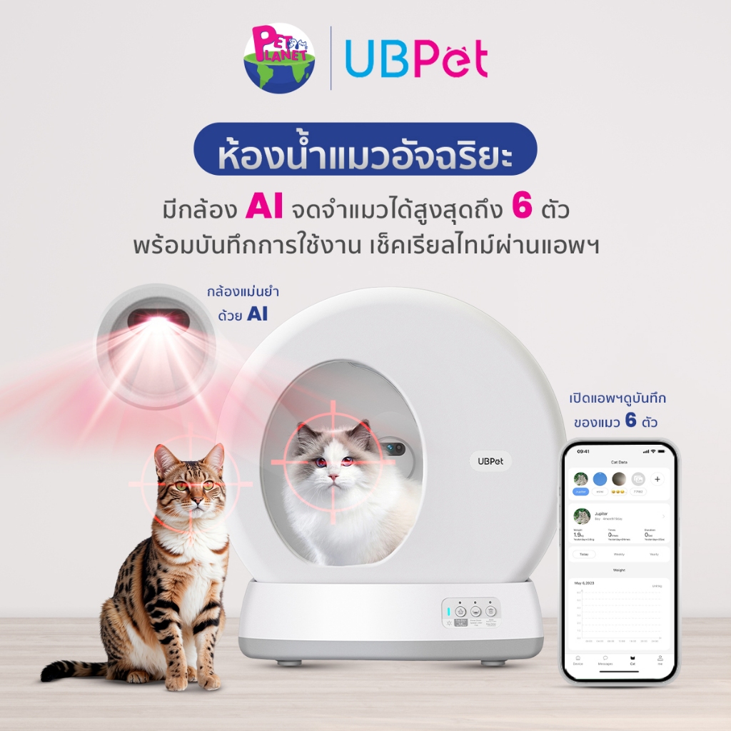 UBpet ห้องน้ำแมวอัตโนมัติ กล้องAIอัจฉริยะ เก็บข้อมูลสุขภาพแมวได้ถึง 6 ตัว C10 PRO Smart Cat Litter