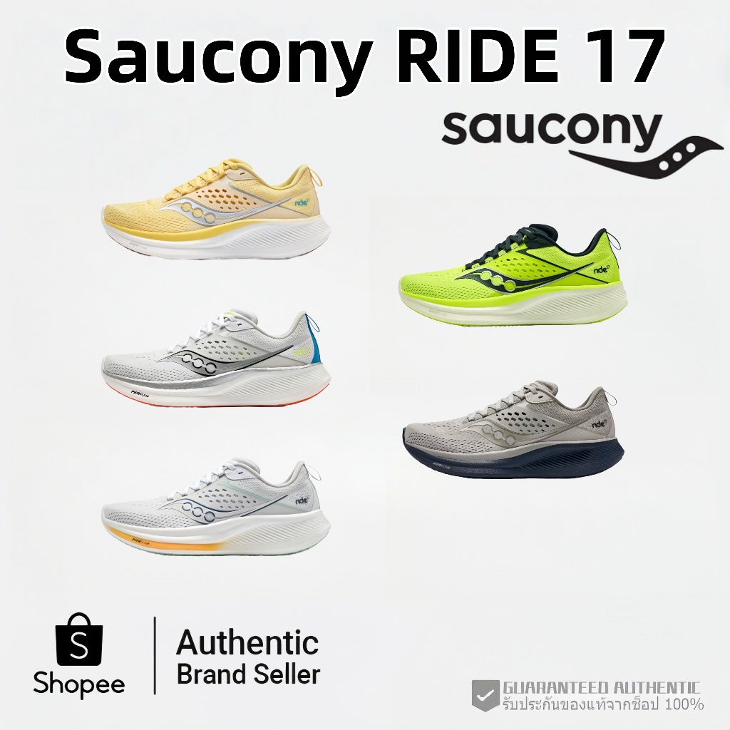 【ของแท้100%】Saucony RIDE 17 รองเท้า ดูดซับแรงกระแทกและสะดวกสบาย รองเท้าวิ่งลำลอง