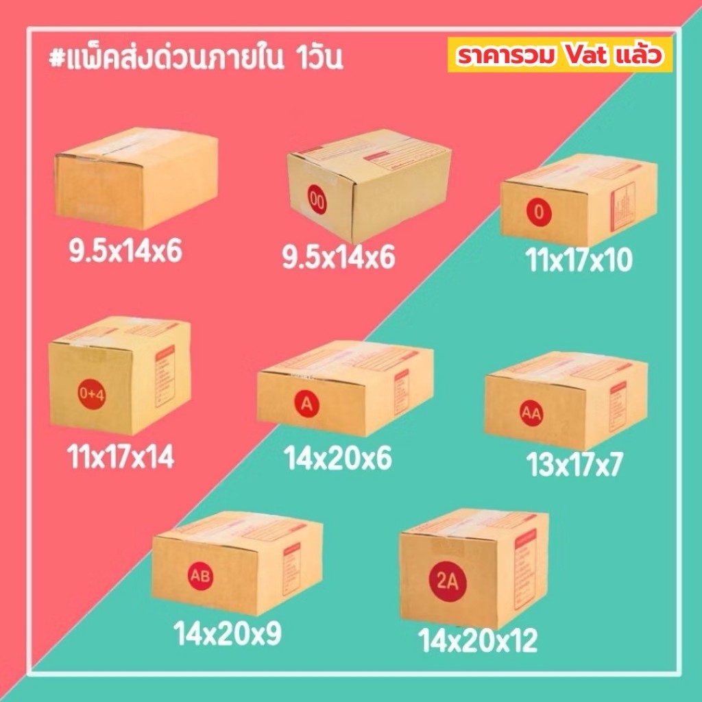 กล่องไปรษณีย์ กล่องพัสดุ เบอร์ 00 / 0 / 0+4 / A / AA / AB / 2A (1แพ็ค20ใบ) จัดส่งทั่วประเทศ