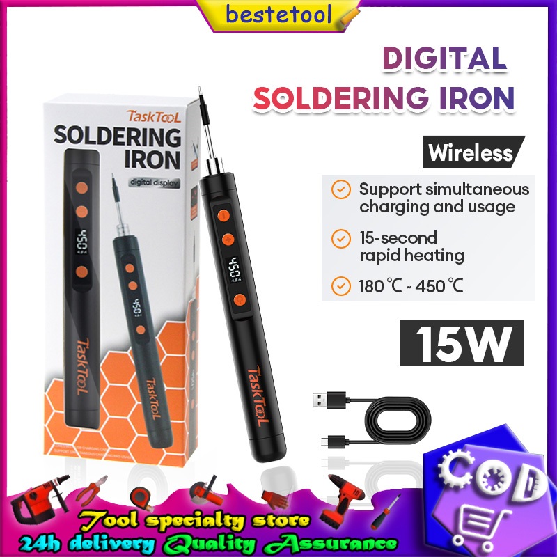 TASKTOOL ชุดหัวแร้งบัดกรีไฟฟ้าไร้สาย 180-450 ℃ ปรับจอแสดงผล LED ดิจิตอลแบตเตอรี่ลิเธียมแบบหนัก-C 220