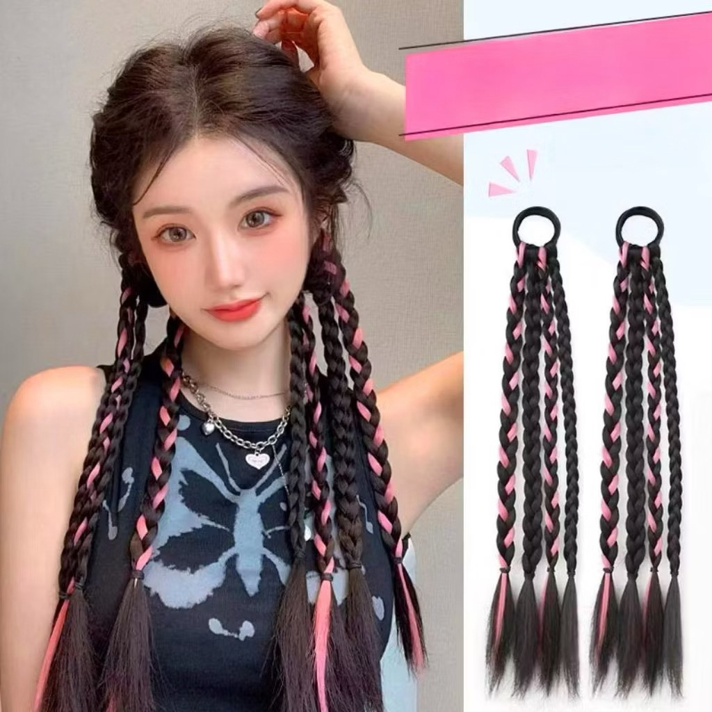 มวยผมหางม้าสองชั้นของหญิงสาวมีความหวานและเย็นตามธรรมชาติ ที่คาดผมและเครื่องประดับผมสำหรับเด็กผู้หญิง