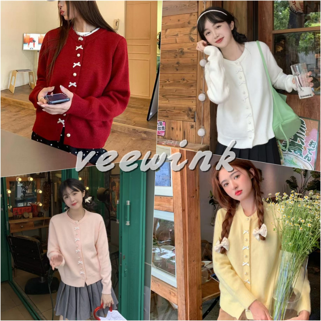 Veewink พร้อมส่งจากกทม เสื้อสเวตเตอร์คริสต์มาส แขนยาว เสื้อกันหนาว ผ้านุ่ม ทรงหลวม คอกลม ผ้าถัก ขนาดเล็ก