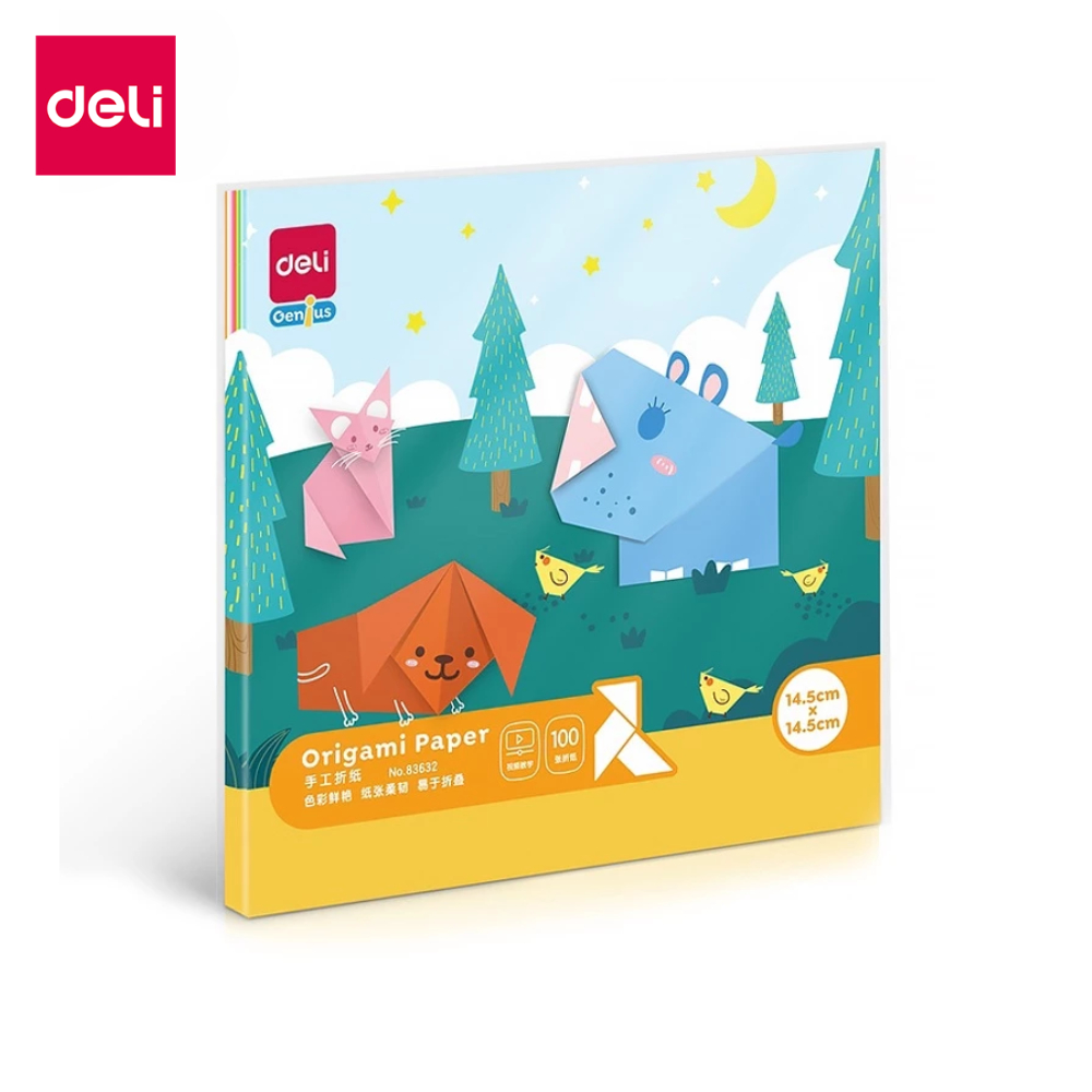 Deli กระดาษโอริกามิ กระดาษสี โอริกามิ กระดาษพับ DIY หลากสี ฝึกสมาธิ 10สี 100แผ่น Origami Paper