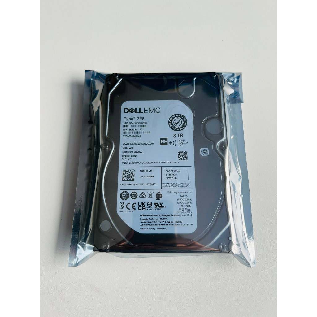 HDD SAS 8TB 12Gbps Dell EMC Enterprise 00N660 ฮาร์ดดิสเซิร์ฟเวอร์เดลมือสองพร้อมใช้งาน