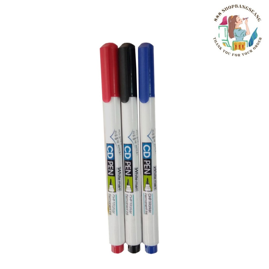 (1 ด้าม)ปากกาเขียนซีดี หัวเข็ม 0.5 mm. กันน้ำ พลาสติก แก้ว ซีดี CD Marker Whiteman CDP-002