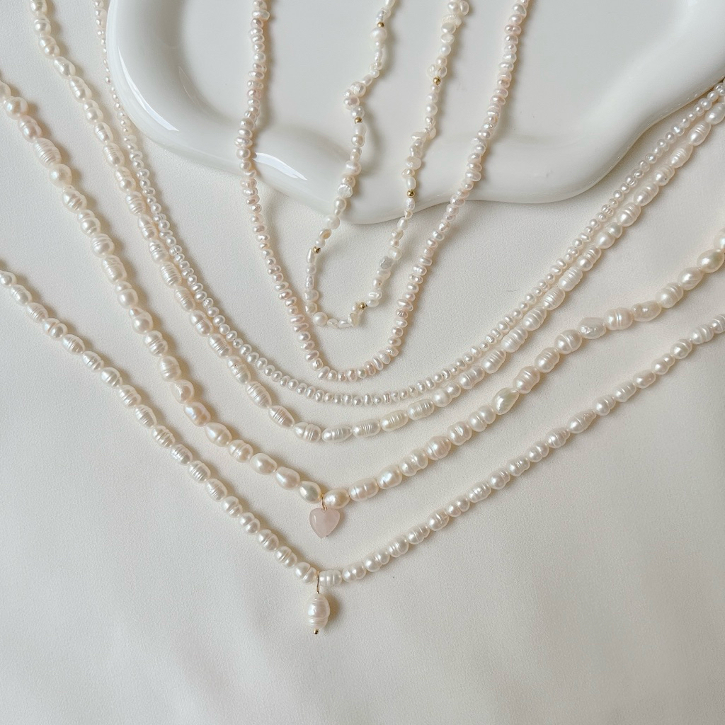 สร้อยไข่มุกแท้ - งานเคลียร์สต็อค งานหลุด QC - ไข่มุกน้ำจืด Natural Pearl Unhidden / Mixed | Tinypearlxoxo N1464