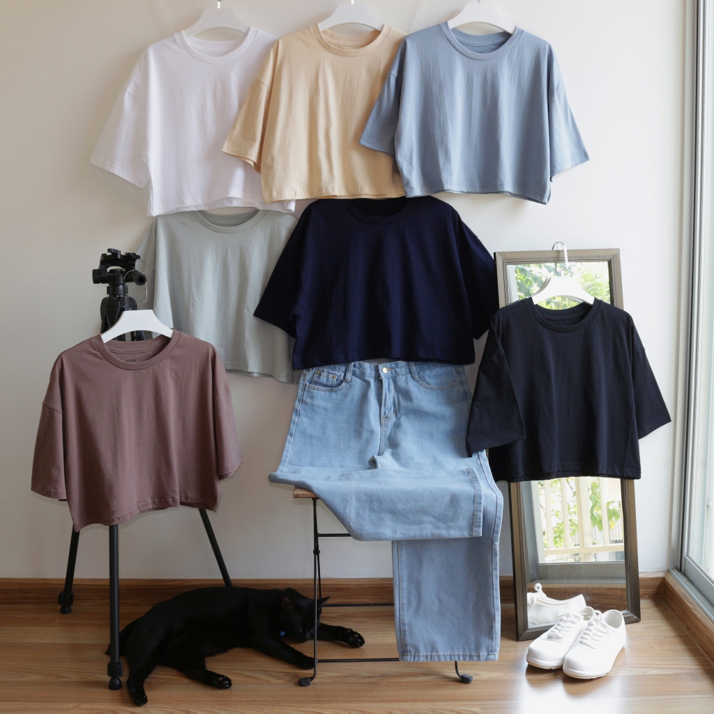 เสื้อครอป ผ้าคอตตอน100% crop oversize แขนสั้น ทรงสวย