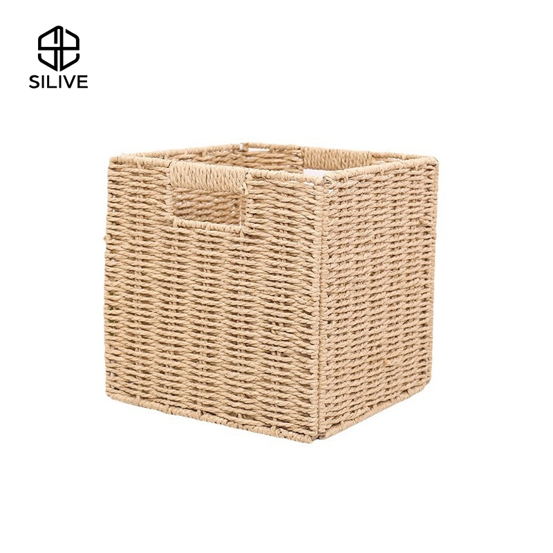 Silive Shop ตะกร้าหวายเทียม กล่องเก็บของ ตะกร้าอเนกประสงค์ #P-D19