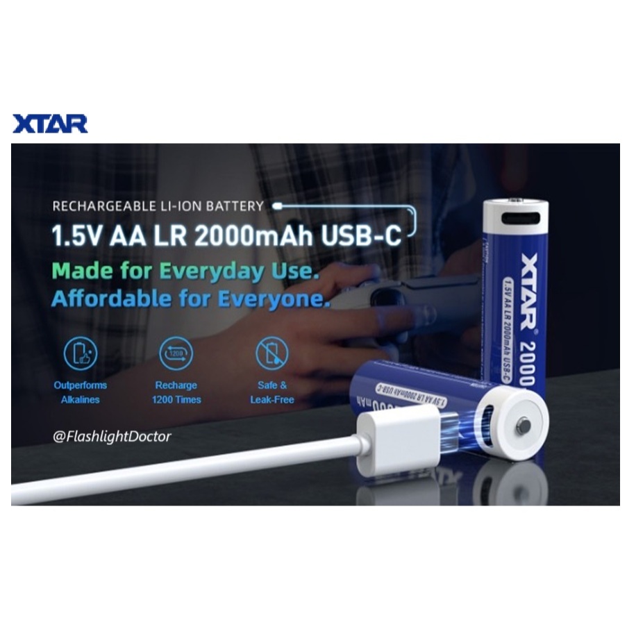 XTAR 1.5V AA LR 2000mAh USB-C Rechargeable Lithium-ion Battery