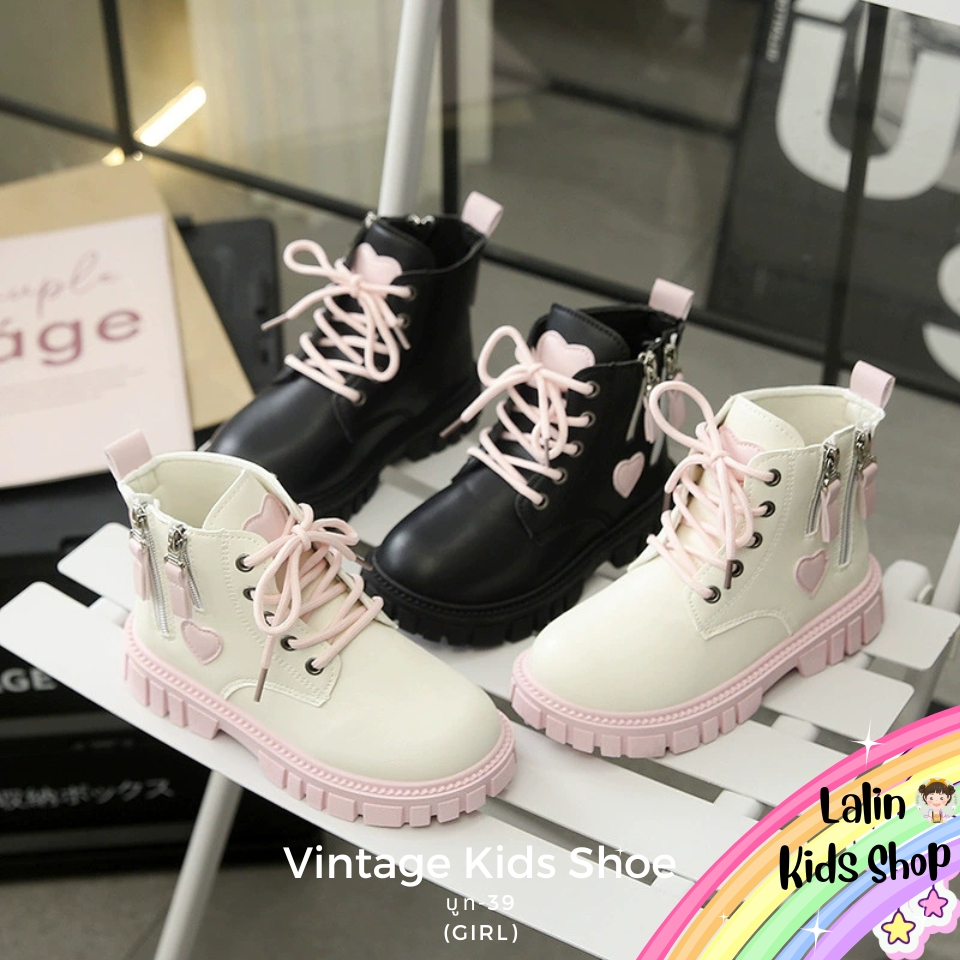 8001 รองเท้าบูทเด็ก หนัง PU พื้นนิ่ม (Girl) สำหรับน้อง 4-8 ขวบ พร้อมส่งในไทย B39