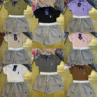 YY[พร้อมส่ง] เซ็ต2ชิ้น เสื้อปักม้า + กางเกงขายาวลายริ้ว ใส่ได้ทั้งชุด งานจริง