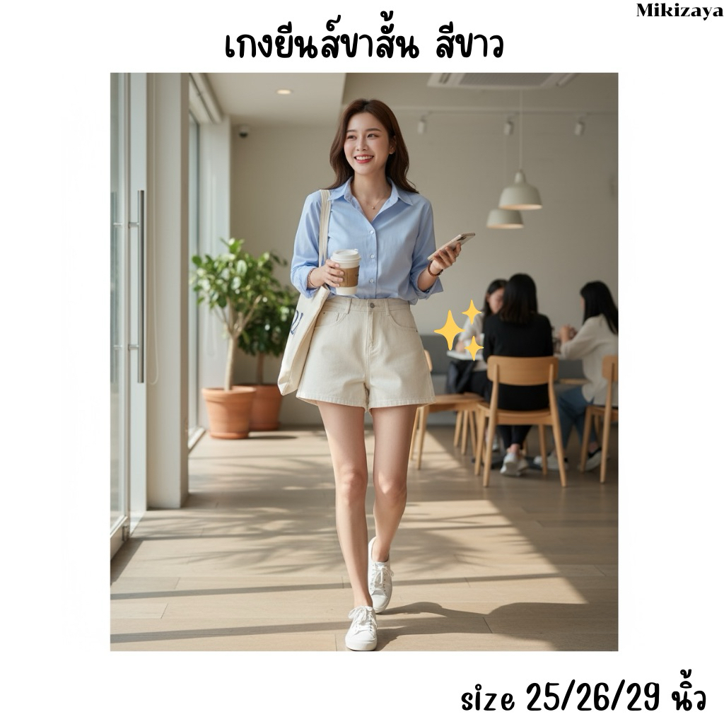 กางเกงยีนส์ขาสั้นสีขาว กางเกงขาสั้นสีขาว ผู้หญิง สีขาว gg04 - รูปที่ 3