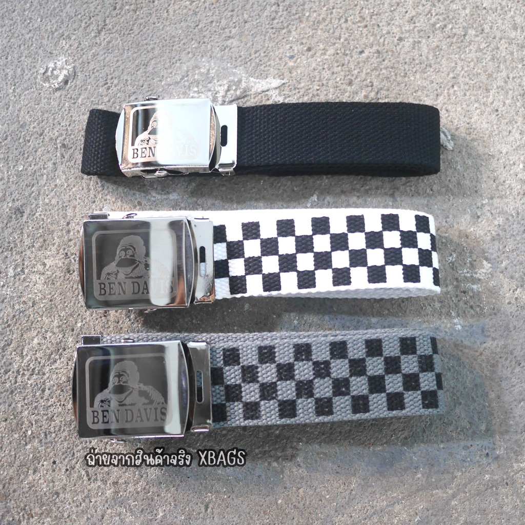 เข็มข้ด Ben Davis Belt หัวสีเงินเลเซอร์โลโก้สีบรอน ผ้าหนา เป็นแบบสอดล็อก เอวยาวถึง 44 นิ้ว