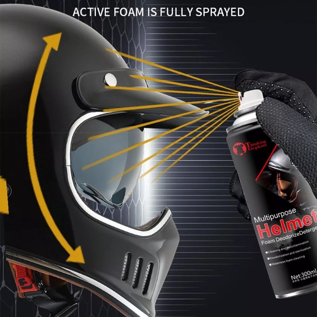 สเปรย์โฟมทำความสะอาดหมวกกันน็อค 300ML แบบฉีด ไม่ต้องล้างน้ำ ขจัดคราบและกลิ่นอับ