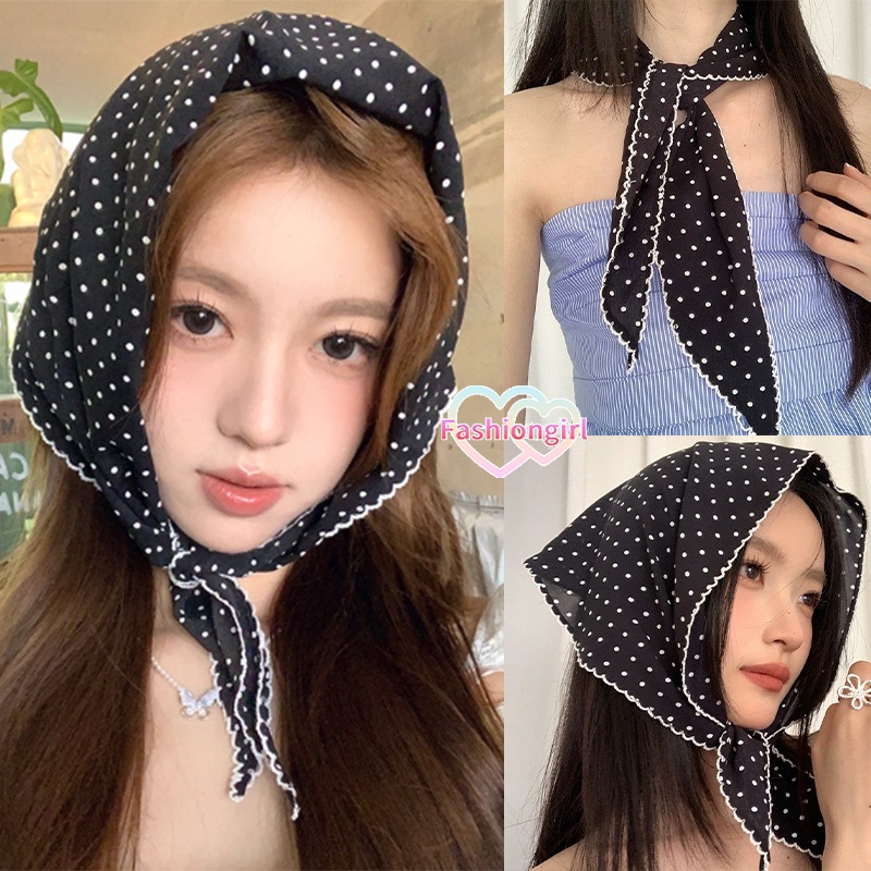 Fashion girl💗💗ผ้าคลุมศีรษะสไตล์เกาหลี ผ้าพันคอลายจุด วิธีการสวมใส่ที่แตกต่างกัน บางและเบา ปลอบโยน แฟชั่นหวานๆ