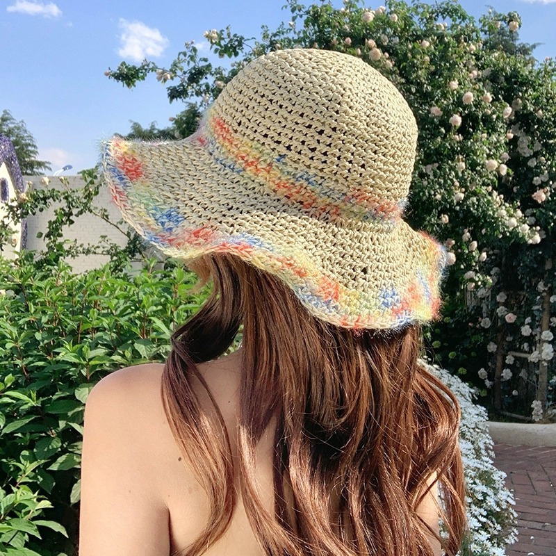 หมวกแฟชั่นผู้หญิง หมวกปีกกว้าง หมวกสานไปทะเล กันแดดดี ไปทะเล y2k - รูปที่ 3