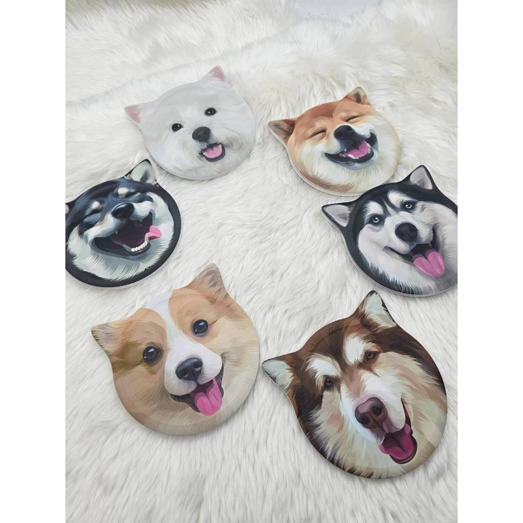 จานรองแก้วลายน้องหมา  วัสดุเซรามิค สีชัด งานจริงน่ารักมาก