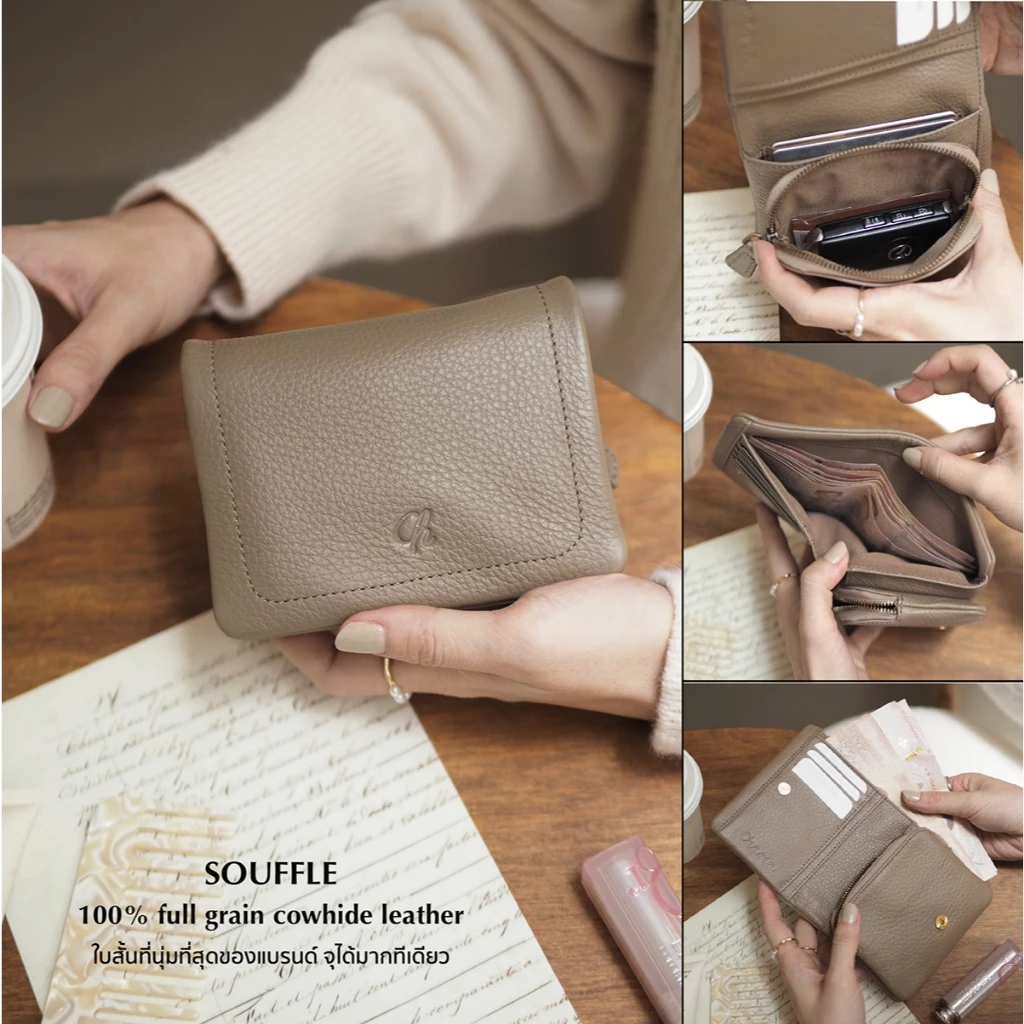 ใบสั้นกะทัดรัดนุ่ม-จุที่สุด!ขนาดน่ารัก Souffle หนังวัวเทคนิคการเย็บได้ทรงที่นุ่มมพิเศษ Charin bag