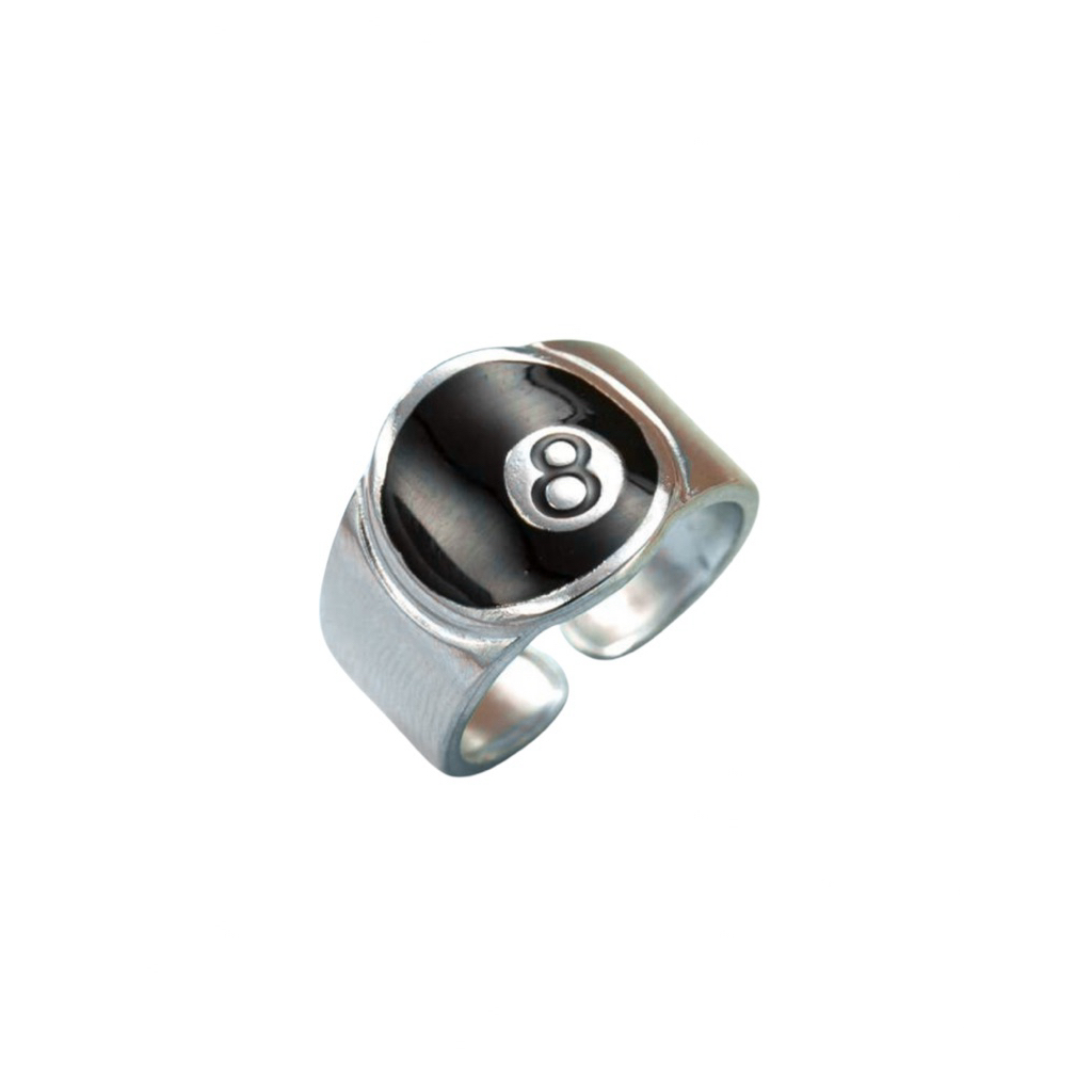 แหวนวินเทจ ลูกบิลเลียดเลข 8 สแตนเลส แหวนผู้ชายผู้หญิง Silver Billiard 8-Ball Ring