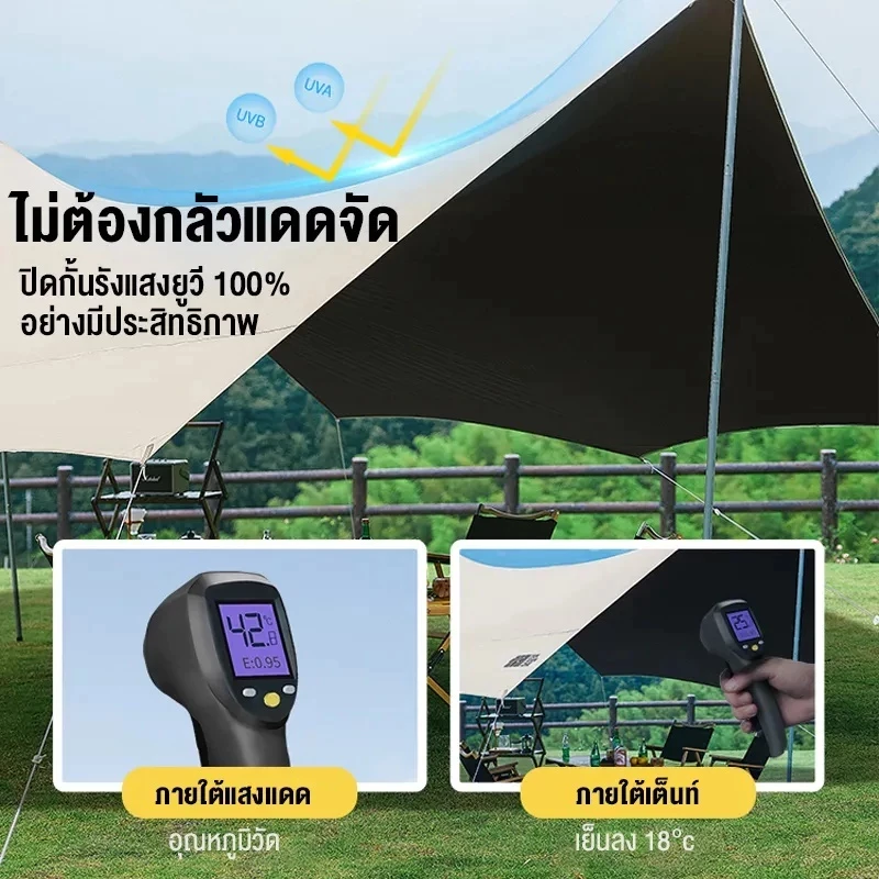 อุปกรณ์ครบชุด ฟลายชีท ผ้าใบ 3x3/3x4/3x6m เต้นท์แคมปิ้ง อุปกรณ์เดินป่าตั้งแคมป์ กันแดด กันฝน ฟรายชีท พร้อมเสา2ต้น thumbnail 5
