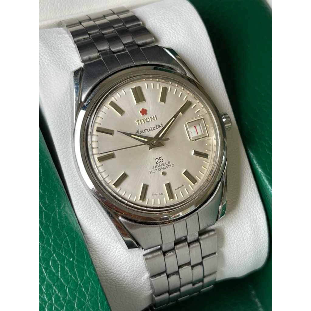 TITONI AIRMASTER 25J ROTOMATIC SILVER DIAL DATE SWISS WATCH VINTAGE
