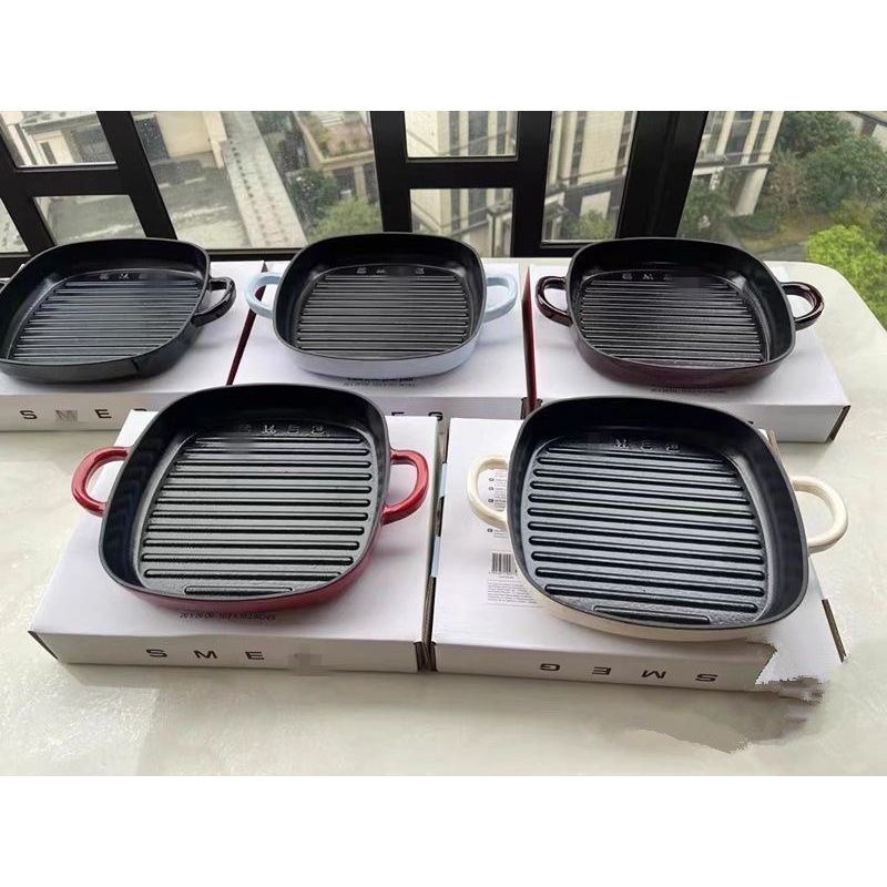 Smeg steak barbecue 26cm frying pan, high-quality cast iron frying pan, non stick pan, induction coo