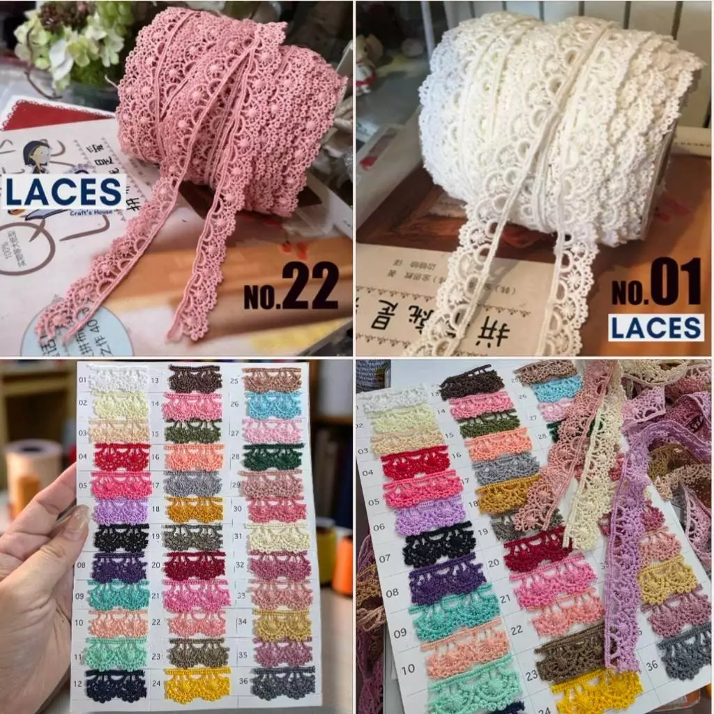 90cm ผ้าลูกไม้ ลายดอกไม้เล็ก (มีให้เลือกหลายสี) ขนาด 15 มิล และ 10 มิล (สินค้าพร้อมส่งจากไทย)