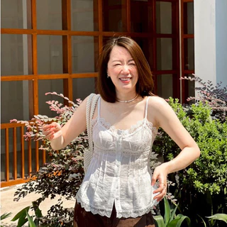 AC Summer Lace Top สายเดี่ยวลูกไม้หน้าร้อน ผ้าทอใยสังเคราะห์นิ่มลื่นเบาสบาย ดีเทลลูกไม้น่ารักดู สายปรับสั้นยาวได้