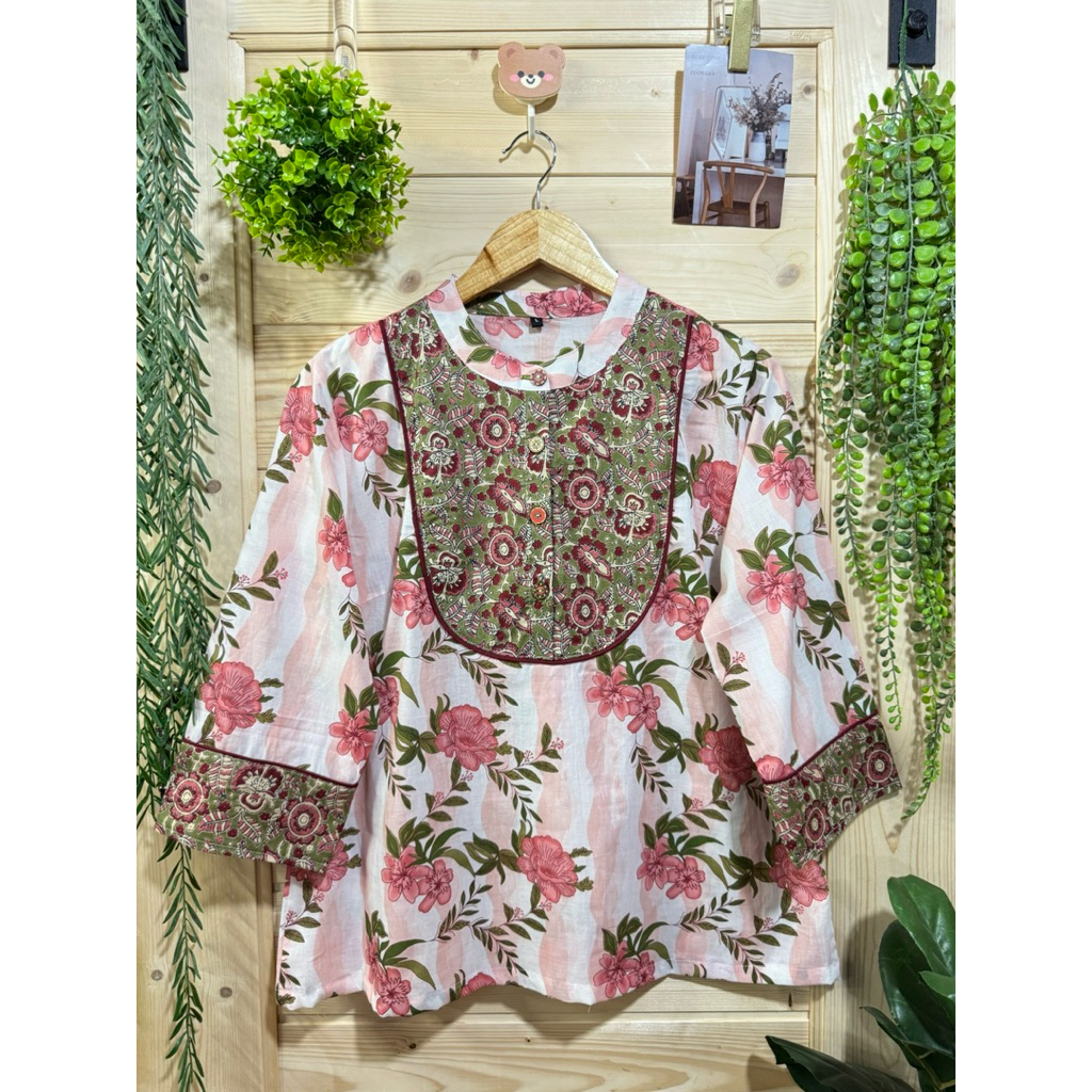 เสื้อคอจีนโปโลแมทผ้าทูโทนแขนยาวงานผ้าคอตตอนอินเดีย