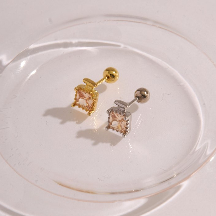 earika.earrings -  champagne glow piercing จิวเม็ดกลมประดับคริสตัล เงินแท้ ใส่อาบน้ำได้ เหมาะสำหรับคนแพ้ง่าย