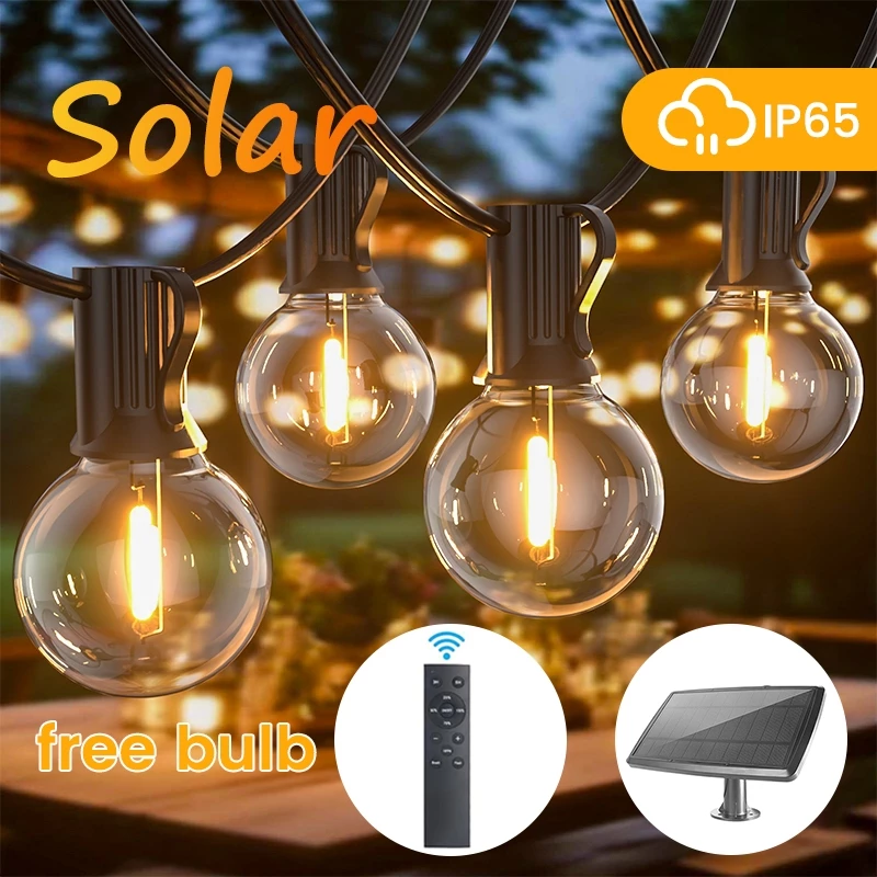 [ประหยัดพลังงาน] ไฟสตริงโซลาร์เซลล์ G40/ST38/S14 กันน้ำ ให้แสงสว่างสูงสำหรับสวนกลางแจ้ง