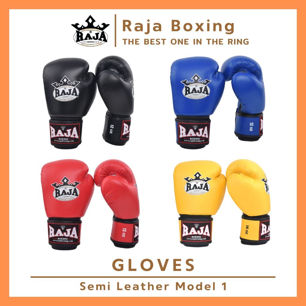 นวมชกมวย นวมมวยไทย นวมราชา ถุงมือ นวมต่อย RAJA  BOXING Gloves Model 1 Semi Leather (หนังไมโครแท้ 100%)