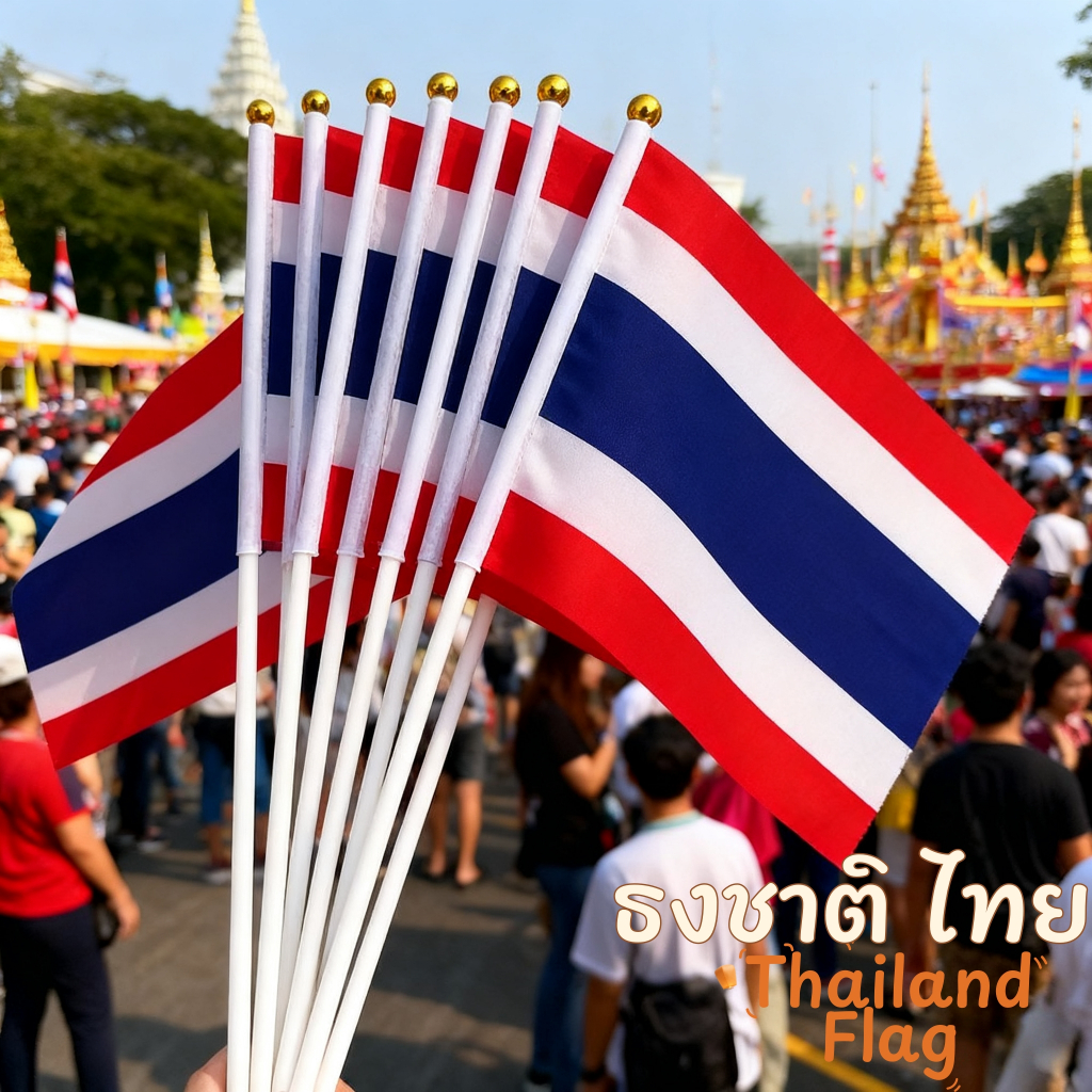 พร้อมส่ง ธงชาติ ไทย ไตรรงค์ Thailand Flag ธงนานาชาติ พร้อมก้าน ธงชาติ ธงถือ ธงโบก-OHM
