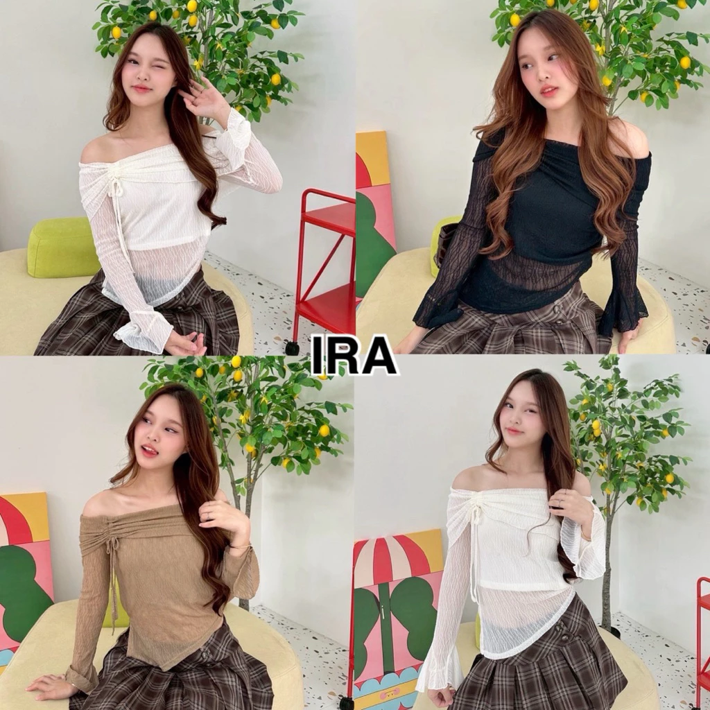 BY IRA (1372) Chiffon Tube Top เสื้อแขนยาวเปิดไหล่ ผ้าลูกไม้ทั้งตัวมีซับใน ให้ลุคผู้หญิงหวานๆ ใส่สบาย ไม่ร้อน