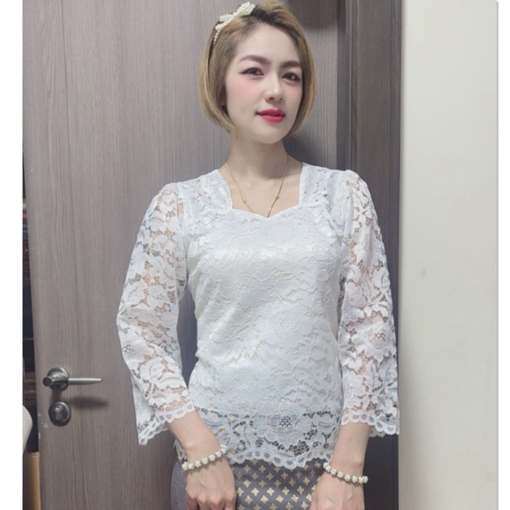 เสื้อลูกไม้แขน5ส่วนใส่งานบุญงานแต่งงานบวช