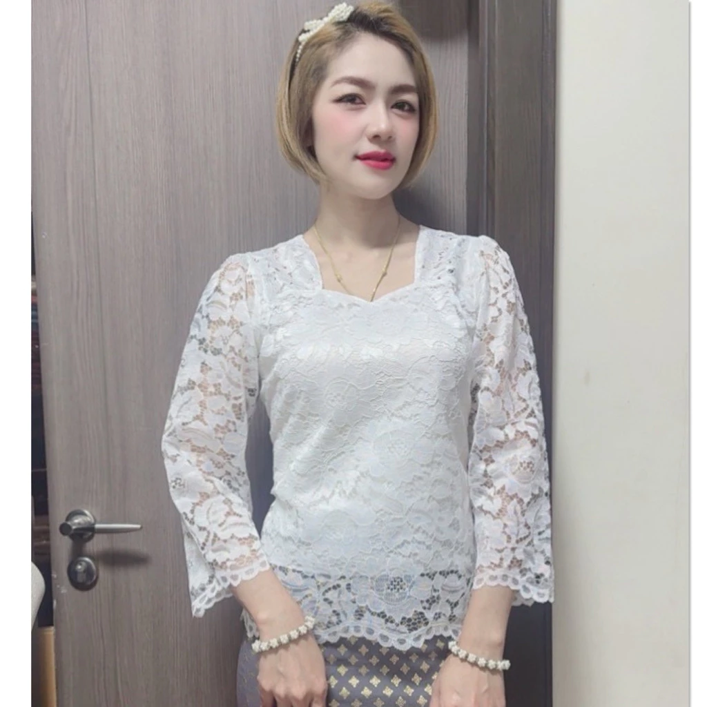 เสื้อลูกไม้แขน5ส่วนใส่งานบุญงานแต่งงานบวช