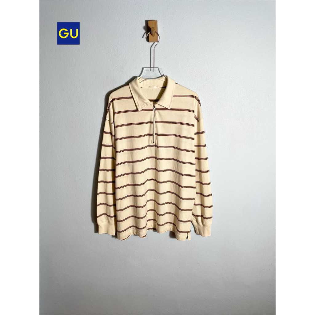 GU เสื้อคอปกซิปครึ่ง ลายทาง (มือสอง)
