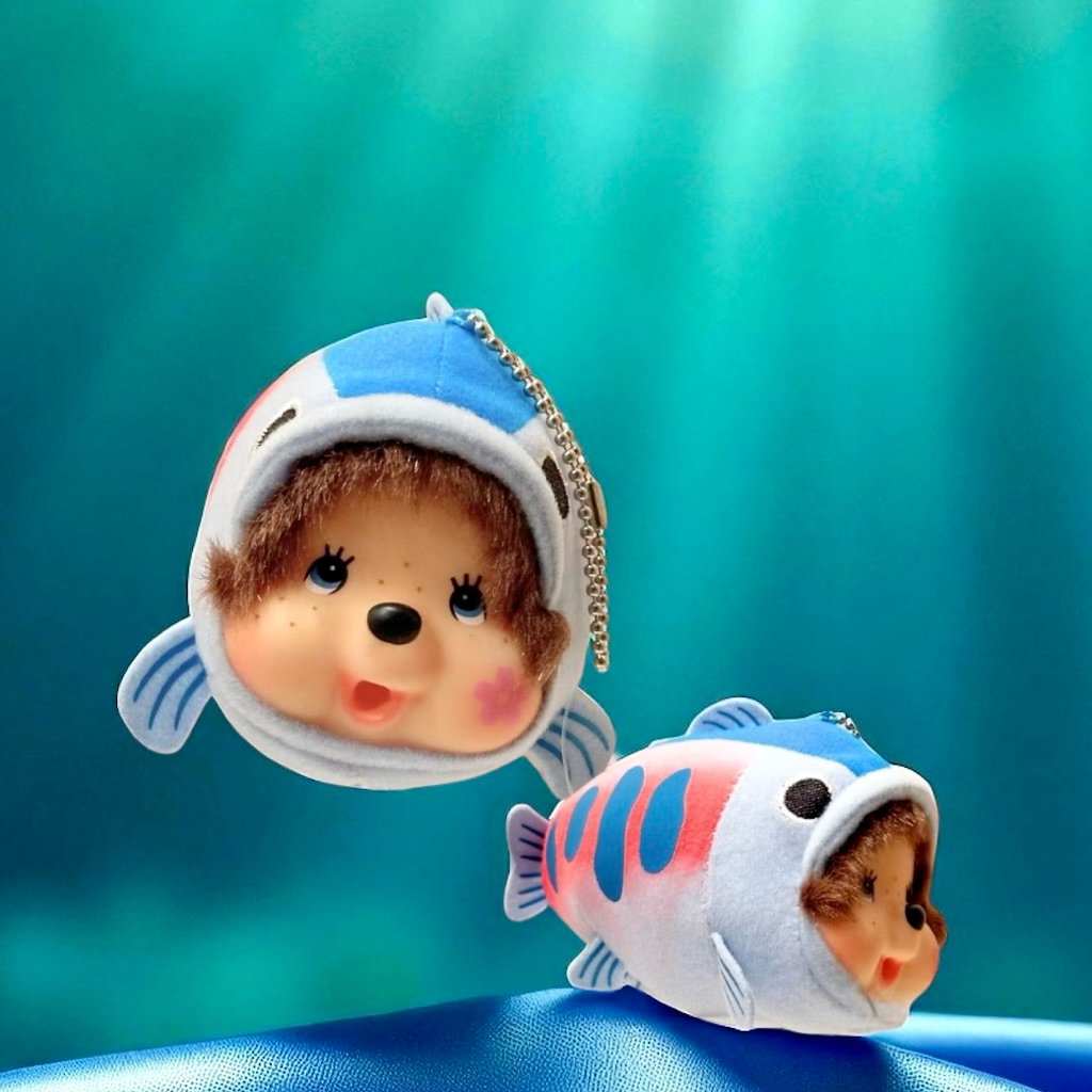 [พร้อมส่ง] Monchhichพวงปลาตาฟ้าและปลาการ์ตูน(นีโม่) ตัวกลมน่ารักสุดๆ ของแท้ 100%