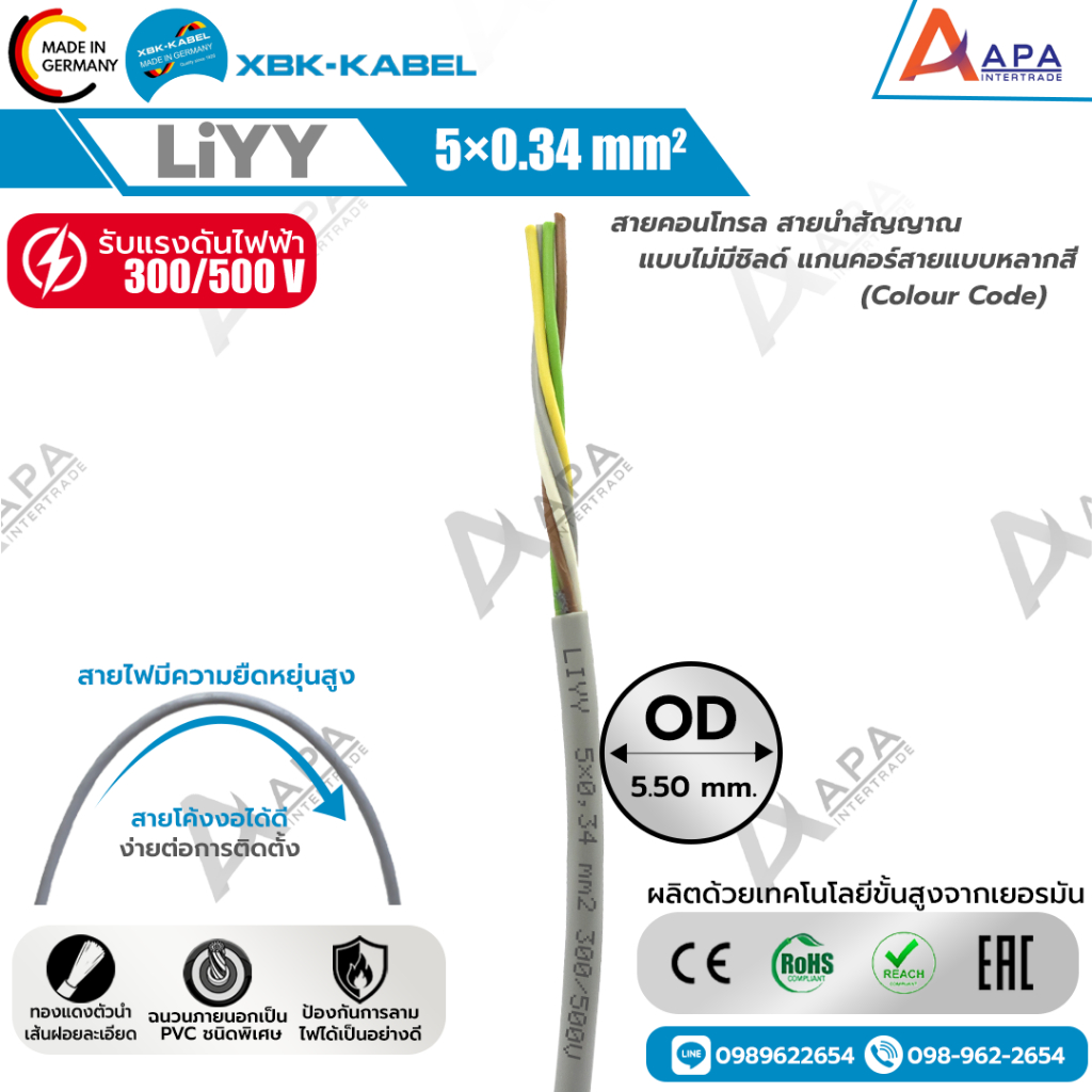 LiYY 5x0.34 SQ.MM. XBK KABEL (ราคาต่อเมตร)  (สั่งขั้นต่ำ 10 เมตร )