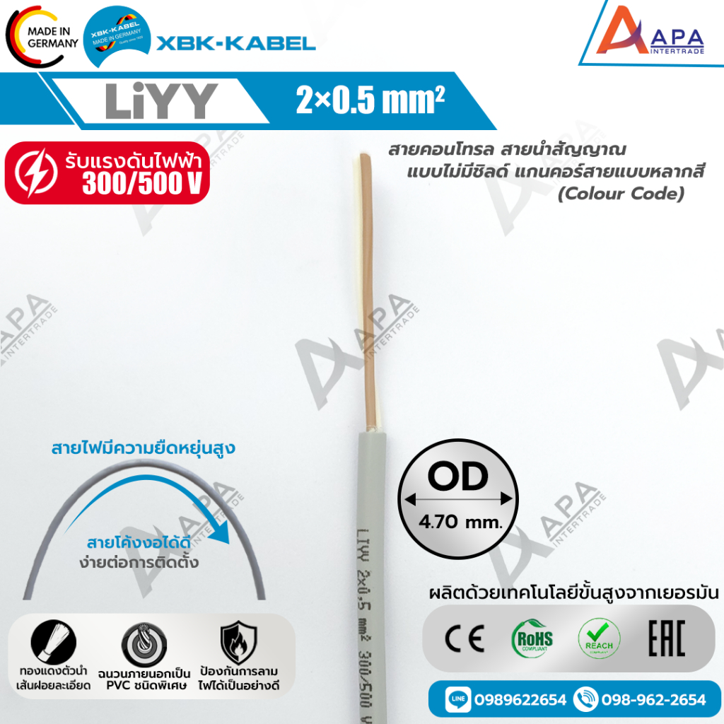 LiYY 2x0.5 SQ.MM. XBK KABEL (ราคาต่อเมตร)  (สั่งขั้นต่ำ 10 เมตร )