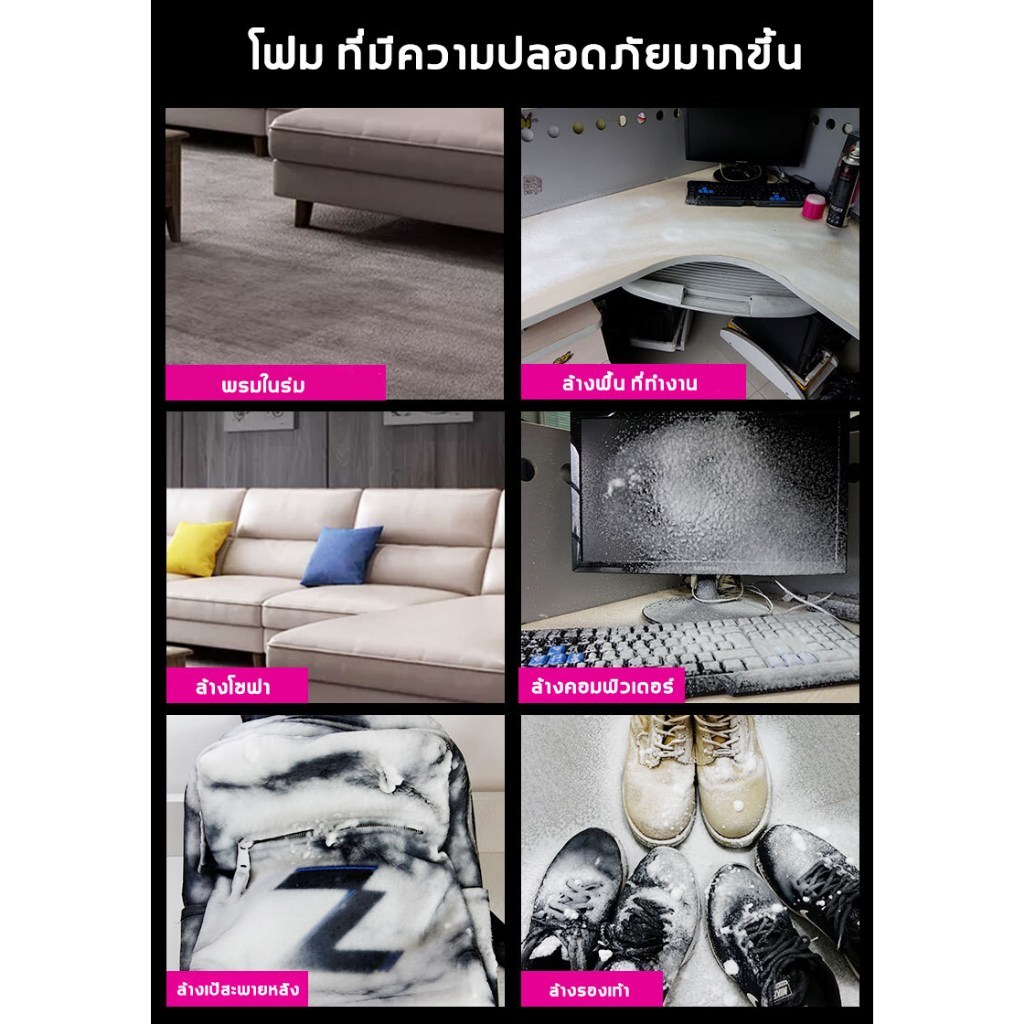 FLAMINGO Foam Cleaner โฟมทำความสะอาด สเปรย์ทำความสะอาด เบาะ หนัง ผ้า กำมะหยี่ น้ำยาซักเบาะ น้ำยาฟอกเบาะผ้า น้ำยาขัดเบาะร - รูปที่ 4