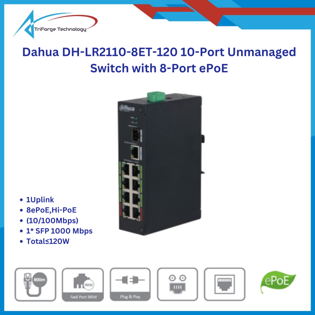 Dahua DH-LR2110-8ET-120 10-Port Unmanaged Switch with 8-Port ePoE