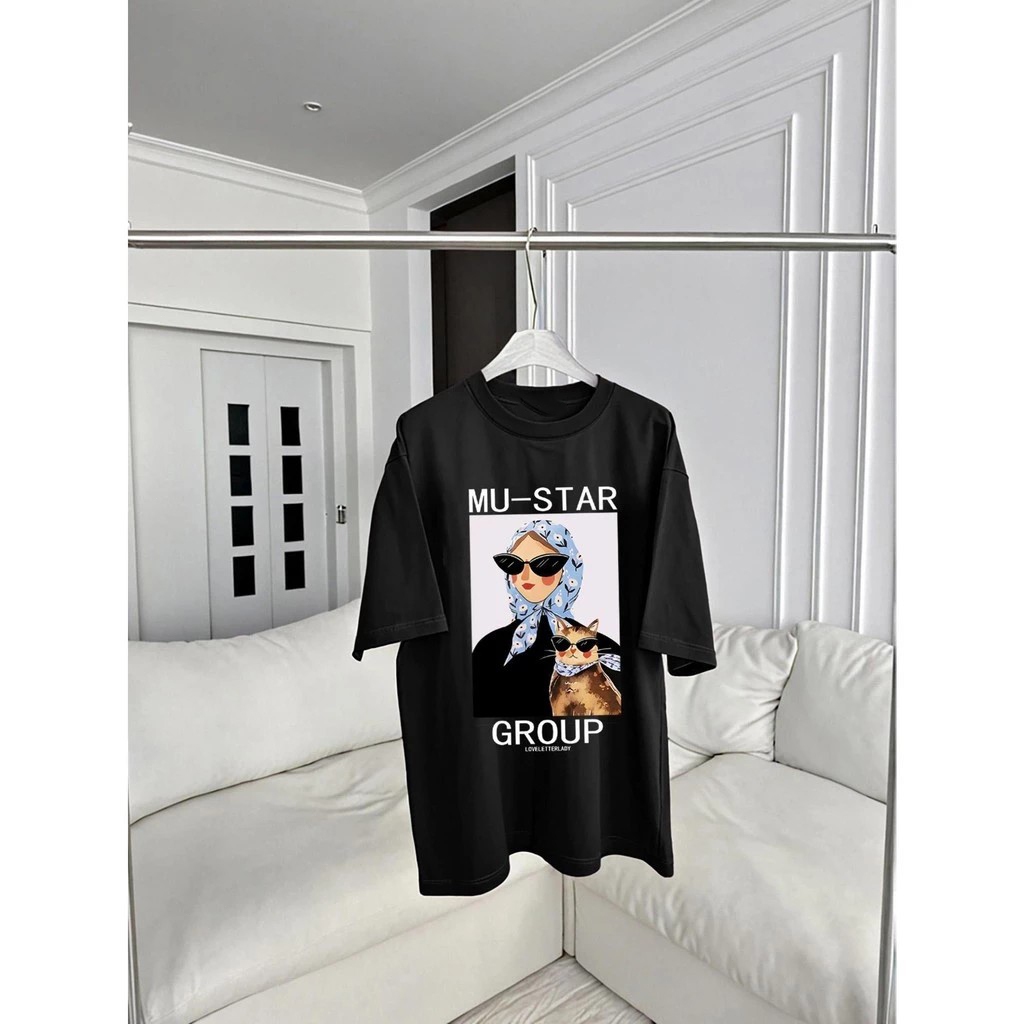 สื้อยืด เสื้อแฟชั่น Oversize เกาหลี โคตรนุ่ม ผ้าคอตตอน ลาย "MU STAR" สินค้าใหม่ 2025 S-7XL ECB