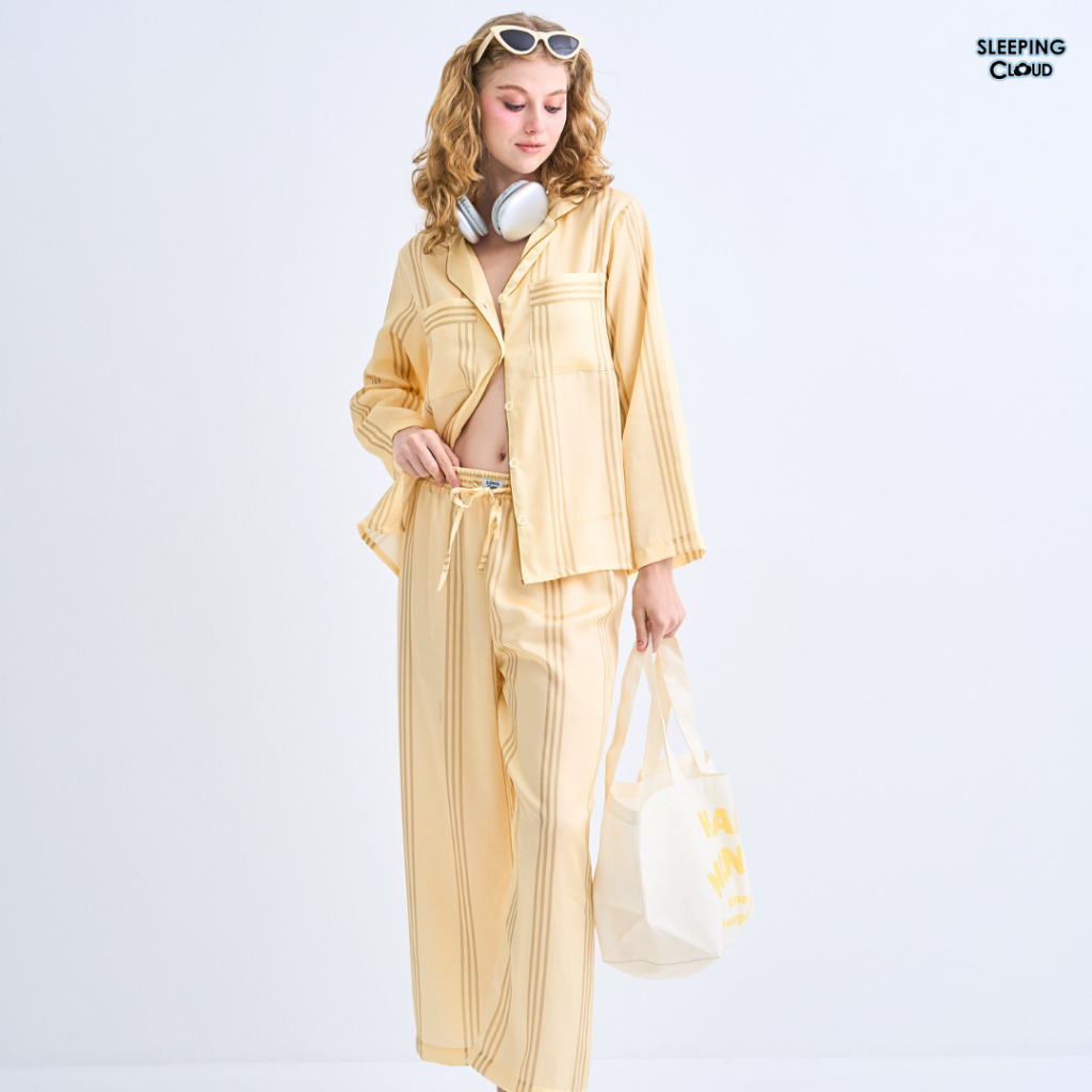 ชุดนอน SLEEPING CLOUD | ชุดนอน 100% LYOCELL ผ้านุ่ม เย็น ใส่สบาย :  three stripe MONDAY