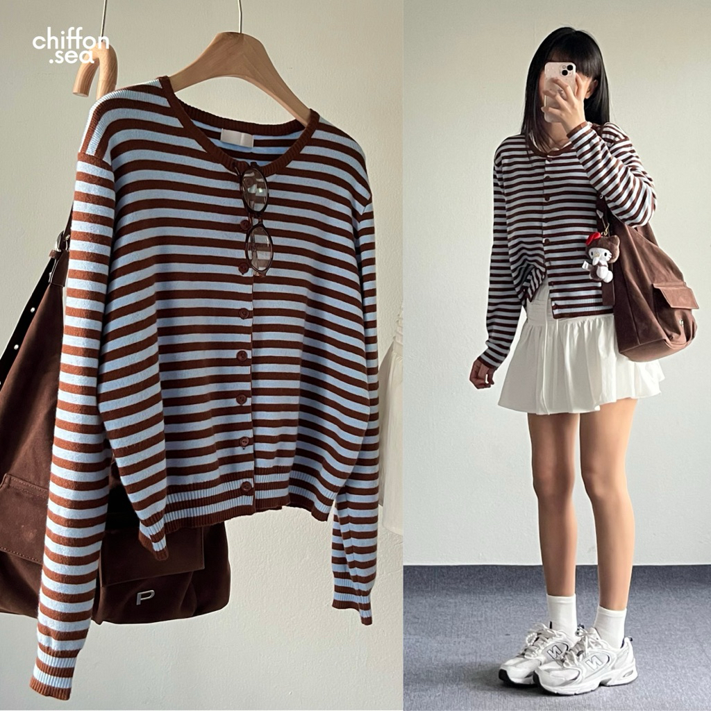 Chiffon.sea | Cocoa berry cardigan คาร์ดิแกนลายทาง ผ้านุ่ม (ลดเหลือ 359.- ส่งฟรี กดทาง live)